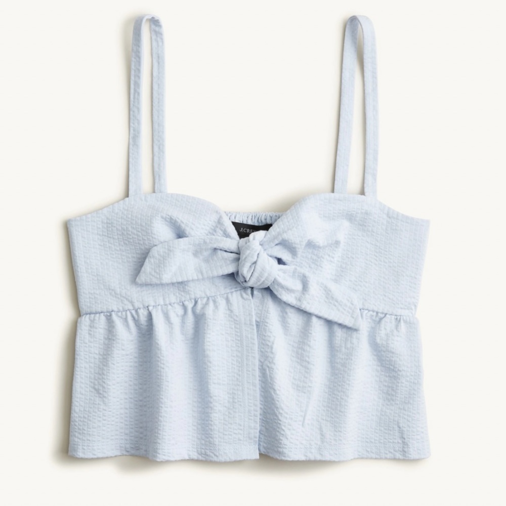 J. Crew seersucker tie front top